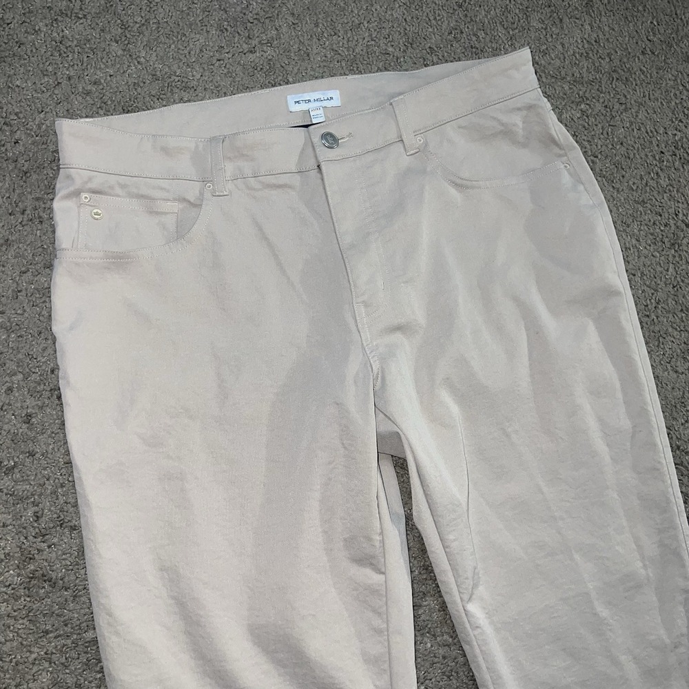 Peter Millar EB66 Performance Pants Mens 35x32 Khaki Tan 5 Pocket Golf Stretch